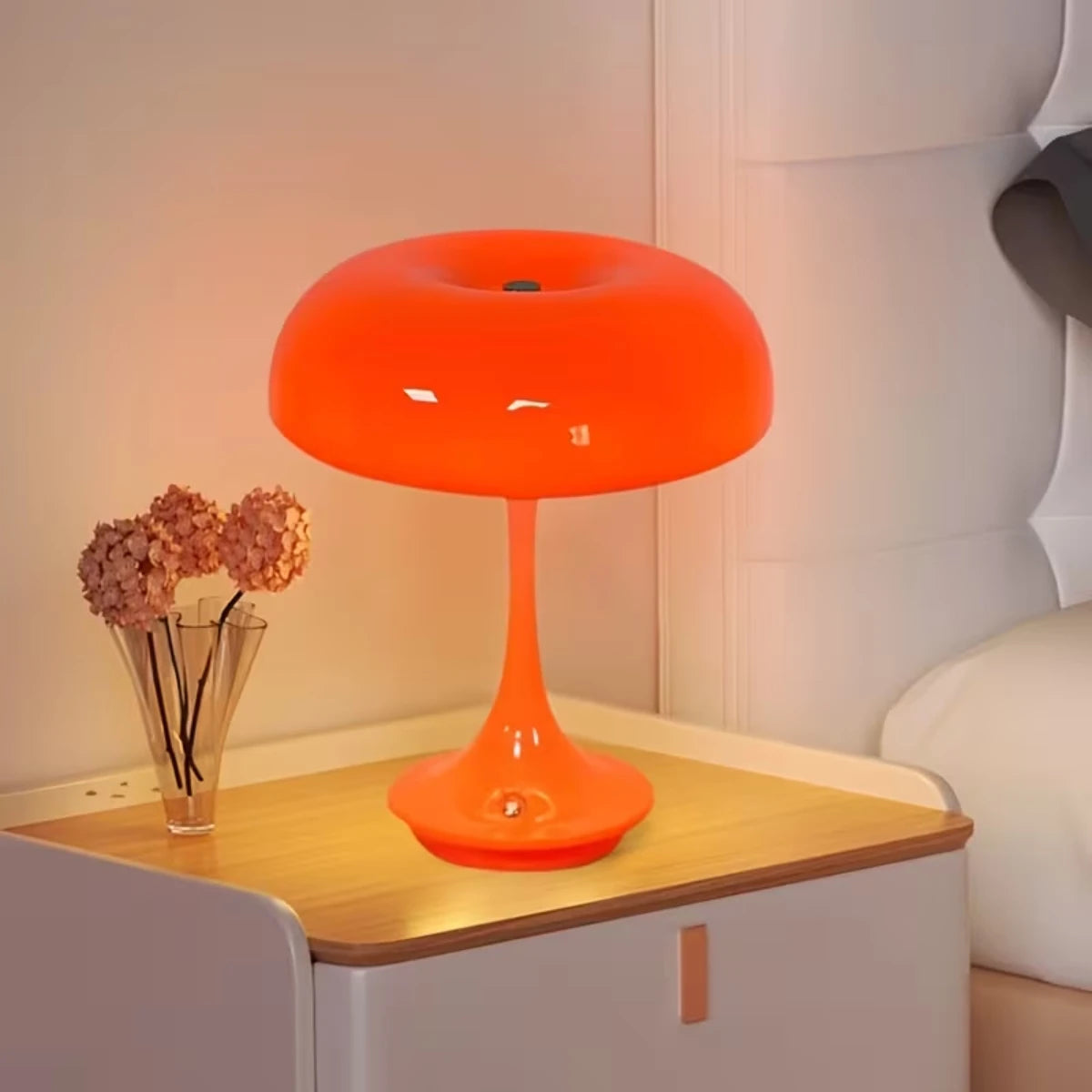 LED Night Light Mushroom Table Lamp,Touch Control 3 Color Dimmable,Modern Orange  Bedside Decorative Lamp,for Bedroom Office