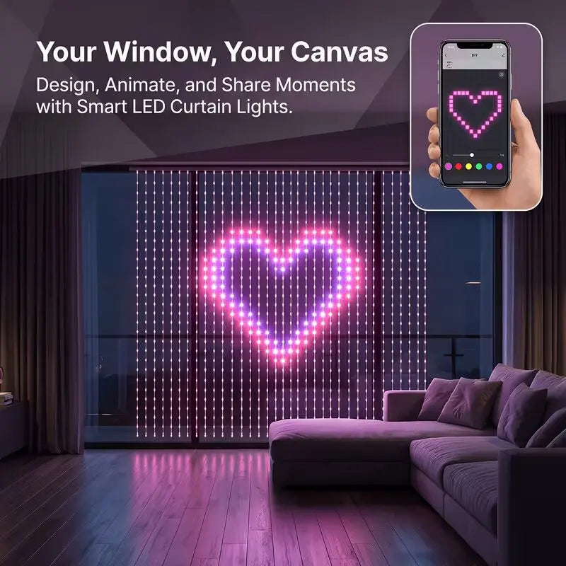 Music Sync Remote Control LED Curtain Fairy Lights, Indoor & Outdoor Smart Hanging String Lights for Christmas Party Festival Daily Home Wall Window Ornament