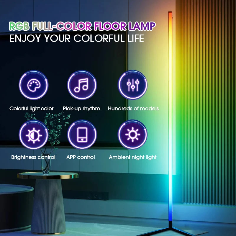 RGB LED Floor Lamp, LED Corner Lamp Works Smart Modern Floor Lamp with Music Sync and 16 Million DIY Colors Floor Lamp